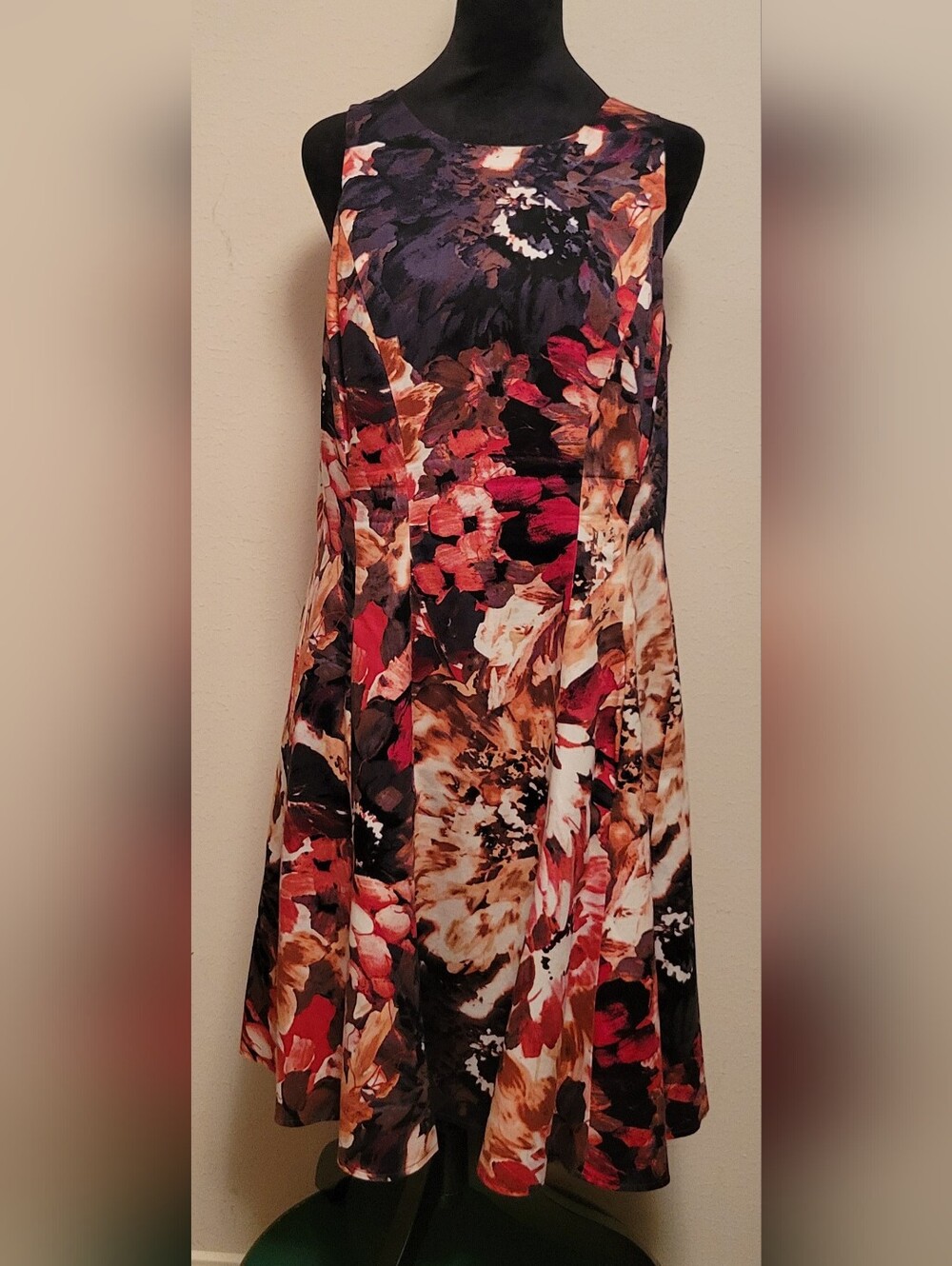 Maggy London Floral Maxi Dress in Black, Red & Brown
